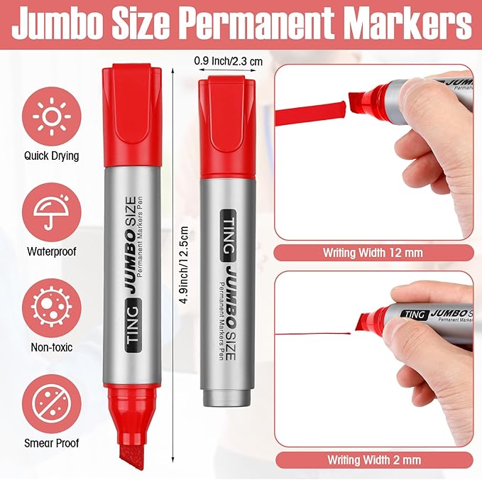 Fuutreo 10 Pack Jumbo Permanent Markers Bulk Large Chisel Tip Permanent Markers Quick Drying Waterproof Big Huge Poster Pens for Office, Logistics Company and More(Red)-DeskLoop Office