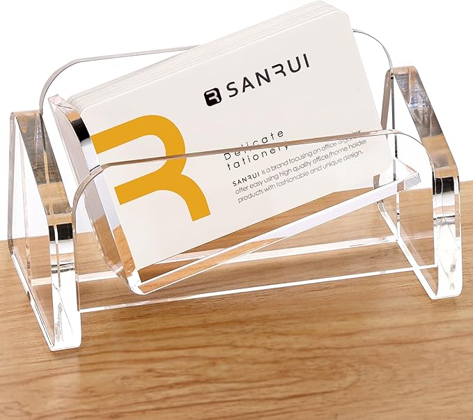 SANRUI Acrylic Business Card Holder for Desk, 1 Tier Clear Tilt Business Name Card Display Holders Stand Storage Organizer Fits 50-60 Business Cards (Horizontal, 1-Slot)-DeskLoop Office