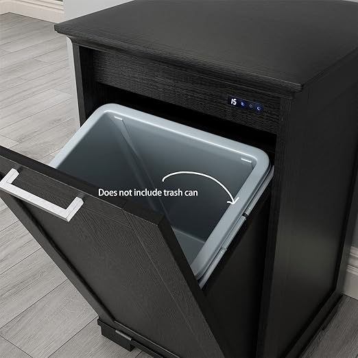 OLD CAPTAIN Wooden Tilt Out Trash Cabinet, Wooden Kitchen Garbage Can Free Standing Holder, Black Finish…-DeskLoop Office