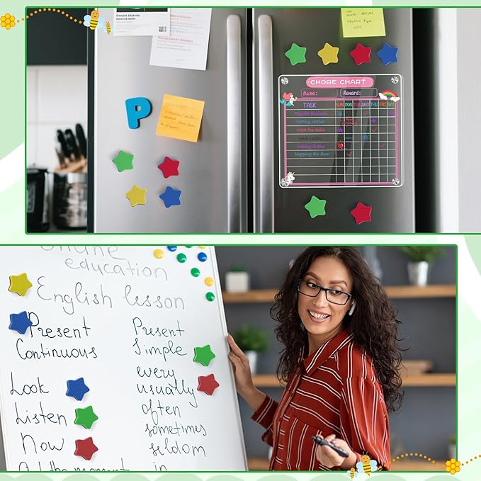 24 pcs Strong Magnetic Whiteboard Eraser - Mini Dry Erase Erasers, Small Chalkboard Cleansers Wiper for Kids and Teachers Classroom Must Haves School Supply Home and Office, Star Shaped-DeskLoop Office