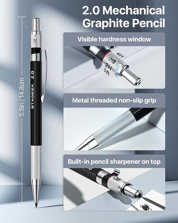 30PCS Mechanical Pencil Set with Canvas Bag, Drawing Pencils 0.5, 0.7, 0.9MM & 3PCS 2MM Sketching Pencil with 464PCS Leads (6B 4B 2B HB 2H 4H Color) for Artist Drafting Drawing Writing-DeskLoop Office