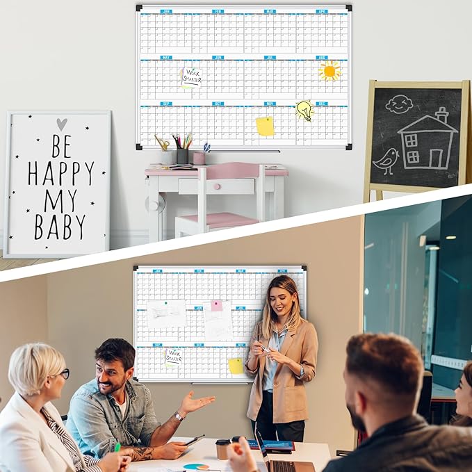 XBoard Magnetic Calendar Whiteboard 48" x 36", 12 Months Calendar Dry Erase Board, Silver Aluminium Framed White Board Planner for Home School Office Organization-DeskLoop Office