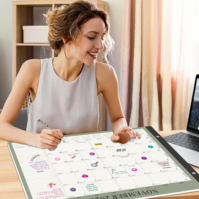 Gannyfer Desk Calendar 2025-2026, Large 18 Monthly Calendar 2025 22" x 17", July 2025 - Dec 2026, Academic Desktop Pad Calendar with To-Do List and Notes, Plastic Cover, Thick Paper, for Planning and Organizing(6 Stickers)-DeskLoop Office