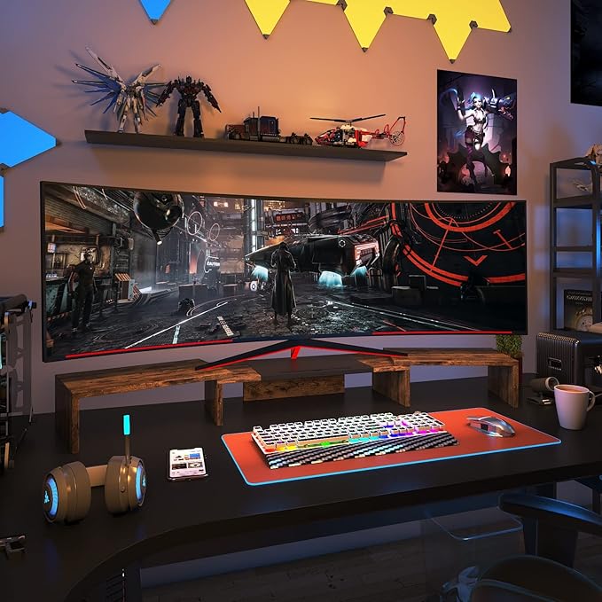 WESTREE Triple Dual Monitor Stand Riser, Extra Long Monitor Stand for 1~2~3 Monitors, Monitor Stand with Length and Angle Adjustable, 3 Shelf Desktop Storage Riser for Monitor Computer Screen Laptop-DeskLoop Office