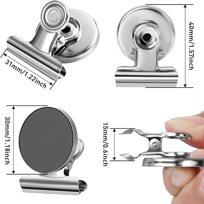 FINDMAG 48 Pack Magnetic Clips for Photo and Picture Display, Strong Scratch-Free Fridge Magnets, Heavy Duty Metal Clips for Picture Hanging, Kitchen, Office, Whiteboard, Silver.-DeskLoop Office