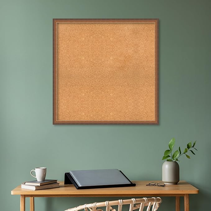 Amanti Art Natural Cork Board for Wall, 34x34 Vision Board with Bronze Frame, Large Corkboard Office Decor for Home Organization, Modern Corkboard Pinboard to Display Items for Home Organization in-DeskLoop Office