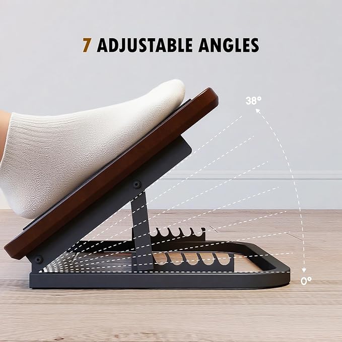 Foot Rest for Under Desk at Work, Ergonomic Wooden Desk Foot Rest with 7 Adjustable Angles, Anti-Slip Footrest Comfortable Foot Stools for Office Leg Rest, No Assembly-DeskLoop Office