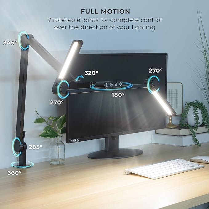 Mount-It! LED Desk Lamp with Adjustable Swing Arms and Clamp Base, Touch Control, Stepless Dimming, and 5 Color Temperatures, Eye-Caring Lighting for Work, Study, and Crafting-DeskLoop Office