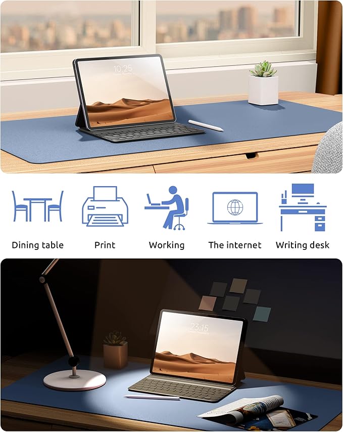 YSAGi Leather Desk Protector, Office Mat, Large Mouse Pad, Non-Slip PU Leather Blotter, Laptop Desk, Waterproof Writing Pad for Office and Home (Blue, 31.5" x 15.8")-DeskLoop Office