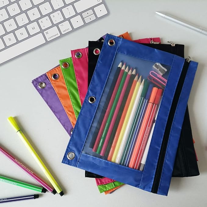 YoeeJob Binder Pouches for 3 Ring Binder, Pencil Pouch Pen Holder Case with Clear Window, Zipper Stationery Bag for School Class Office,24 Pack, Blue-DeskLoop Office