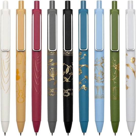 MiSiBao 0.7mm Black Ink Gel Pens Refillable & Retractable Gel Ink Rolling Ball Pens Gilding Process Pattern Smooth Writing Gel Pen (9-pack)-DeskLoop Office