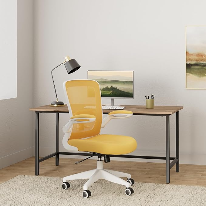 FelixKing Office Chair, Ergonomic Desk Chair Breathable Mesh Chairs with Adjustable High Back Lumbar Support Flip-up Armrests, Executive Swivel Comfy Task Computer Chairs for Home Office Yellow-DeskLoop Office
