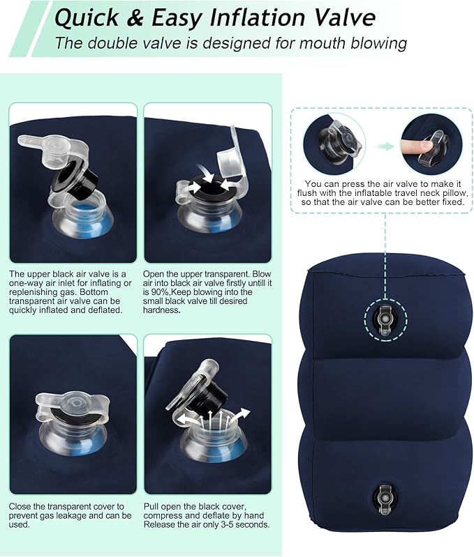 JefDiee Inflatable Travel Foot Rest Pillow, Kids Airplane Bed, Adjustable 3 Layers Height Leg Rest Pillow, Adults Travel Essentials Great for Airplane, Office, Home, Trains, Cars (Blue)-DeskLoop Office