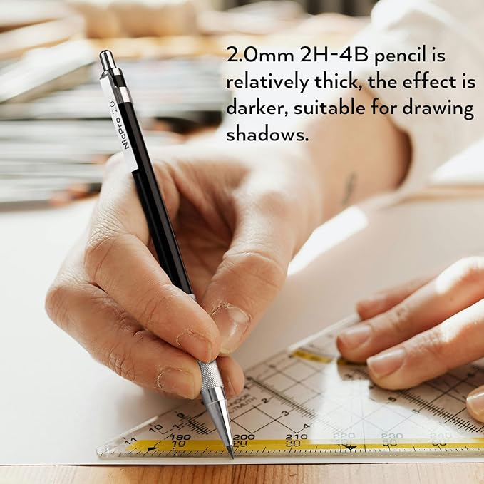 Nicpro 33PCS Black Metal Mechanical Pencil Set in Leather Case, Art Drafting Pencil 0.3, 0.5, 0.7, 0.9 mm, 2mm Lead Holders for Sketching Drawing With 18 Tube (6B 4B 2B HB 2H 4H Colors) Lead Refills-DeskLoop Office