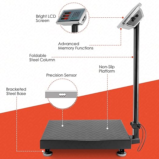 Houseables Industrial Scale, Platform Scale, 600 LB, Large, Weight Machine for Luggage, Shipping, Packages, Floor, Commercial, Heavy Duty, Box, Postal, Laundry, Warehouse, Luggage Weighing, Digital-DeskLoop Office