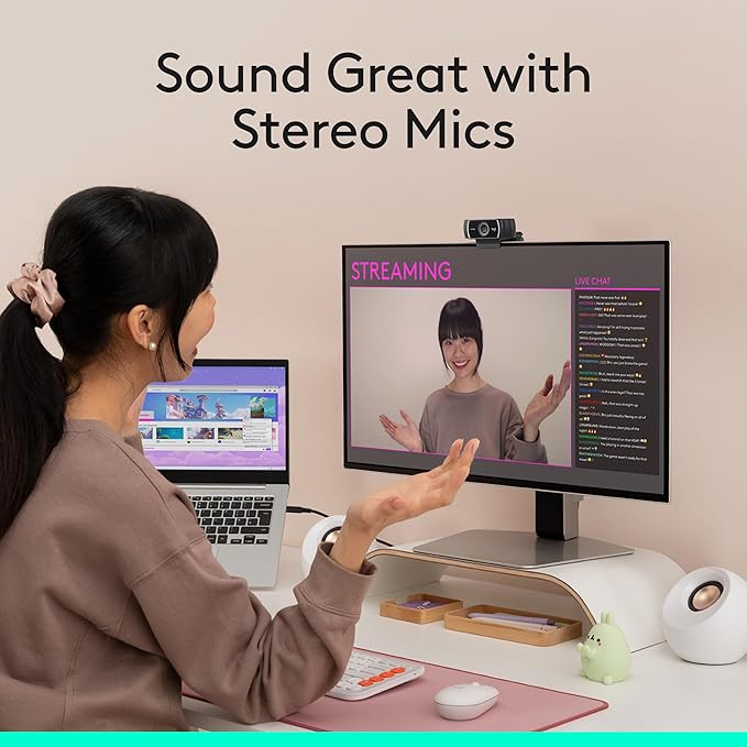 Logitech C922x HD Pro Webcam, Full HD 1080p/60fps Video, Clear Audio, HD Light Correction, PC Camera Webcam, Works with Skype, Zoom, Mac, Tablet - Black-DeskLoop Office