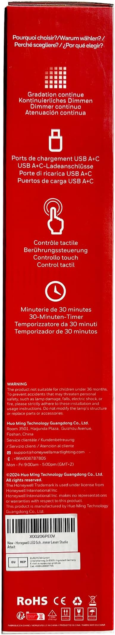 HONEYWELL LED Desk Lamp - HWT-H2 Sunturalux™ Eye-Caring Foldable Desk Light with USB A+C Dual Charging Port 4 Color Modes Dimmable Table Lamp for Home Office Bedroom Reading Study Work - White-DeskLoop Office