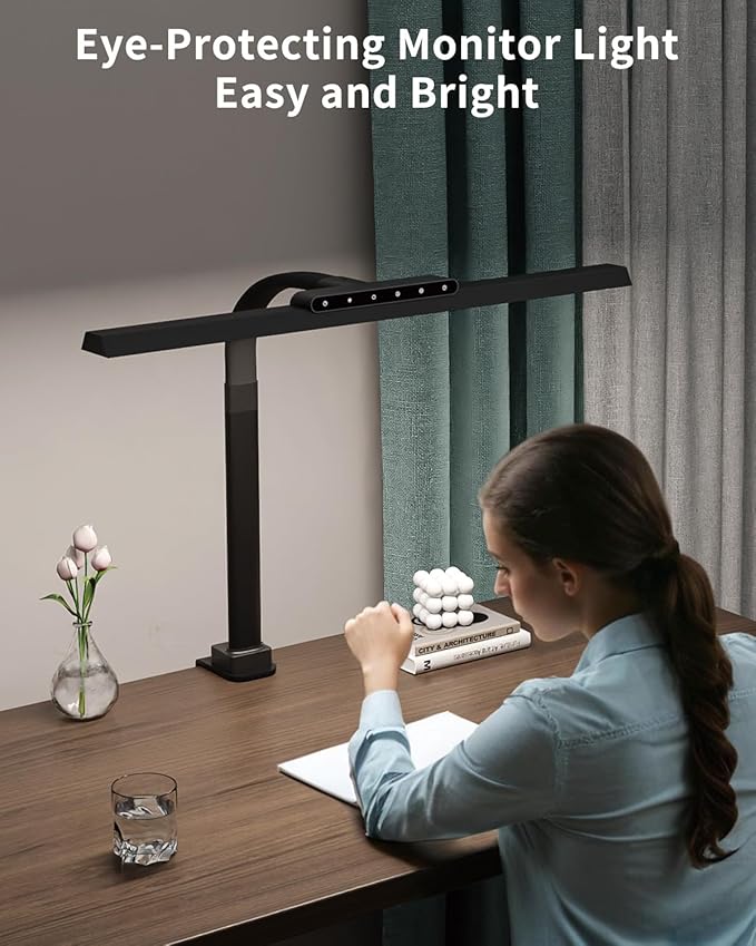 LED Desk Lamps for Home Office, 24W Bright Eye-Caring Light with Clamp, Stepless Dimming Adjustable Flexible Gooseneck Clip on Desk Office Lamp with Adapter for Reading, Study, Workbench,Black-DeskLoop Office