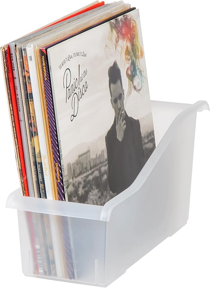 IRIS USA Plastic Book Bin Magazine Holder, 8-Pack, Vertical Standing Connecting Container Box for Office Dorm Study Homework Binder Notebook File Craft Stationery Supplies Organizer Caddy, Clear-DeskLoop Office