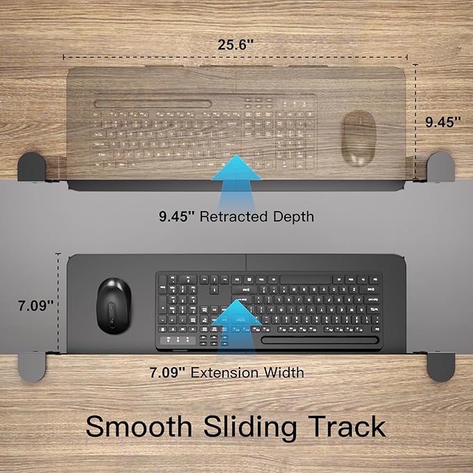 Ergonomic Keyboard Tray Under Desk Pull Out with Adjustable C-Clamp Mount, Slide-Out Computer Keyboard and Mouse Platform Drawer for Office and Home Typing (Black)-DeskLoop Office