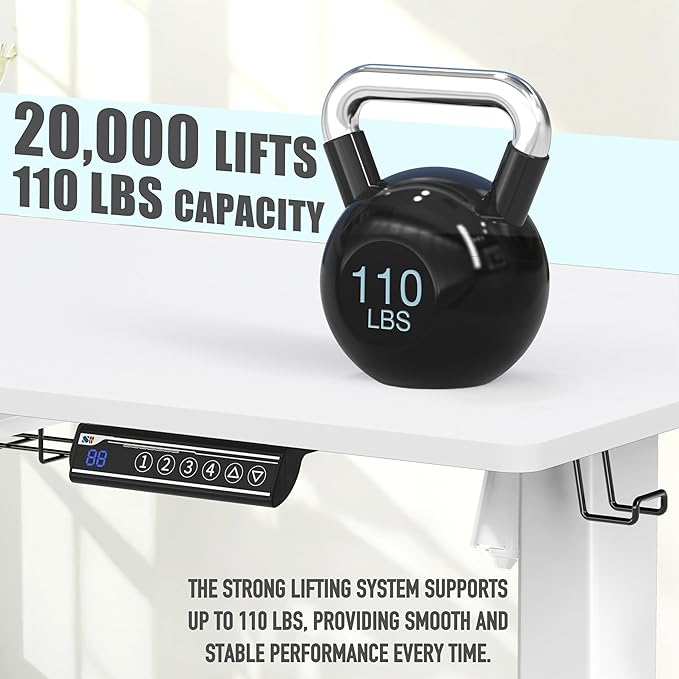 SHW 40-Inch Electric Height Adjustable Standing Desk with Drawer, Memory Preset and Cable Management Tray, White-DeskLoop Office