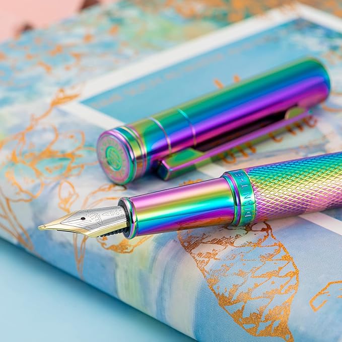 Hongdian Rainbow Forest Fountain Pen Blade Nib Classic Design Calligraphy Pen with Converter and Metal Pen Case Set-DeskLoop Office