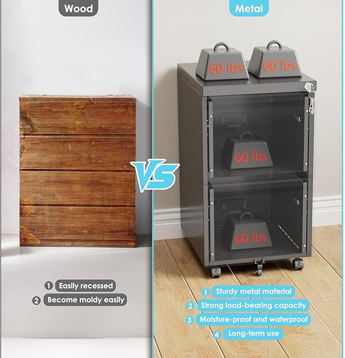 Aobabo 2 Drawer File Cabinet, Lockable Metal Filing Cabinet with Wheels for Home Office, Legal/Letter Size, Required Assembled,Black-DeskLoop Office