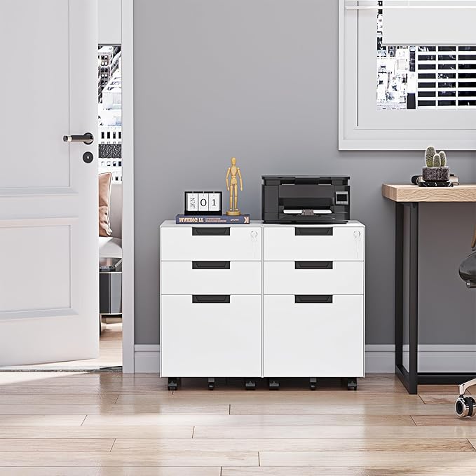 Rolling File Cabinet with Lock, 3 Drawer Metal Mobile Filing Cabinet for Legal/Letter Size, Fully Assembled Except Casters-DeskLoop Office