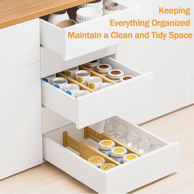 Bamboo Drawer Dividers 4" High, 12.8-18" Adjustable Drawer Organizers for Clothes,Expandable Dresser Separators in Bedroom/Kitchen/Bathroom/Office Organization and Storage,6 Pack-DeskLoop Office
