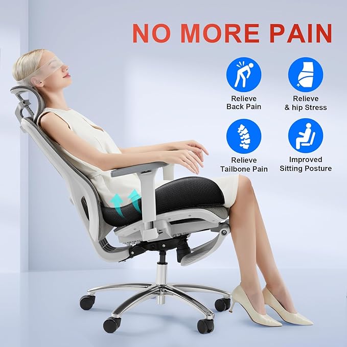 Large Memory Seat Cushion for Office Chair Pressure Relief Sciatica & Tailbone Pain Relief Memory Foam Firm Coccyx Pad for Long Sitting, for Office Chair, Gaming Chair and Car Seat, Black
