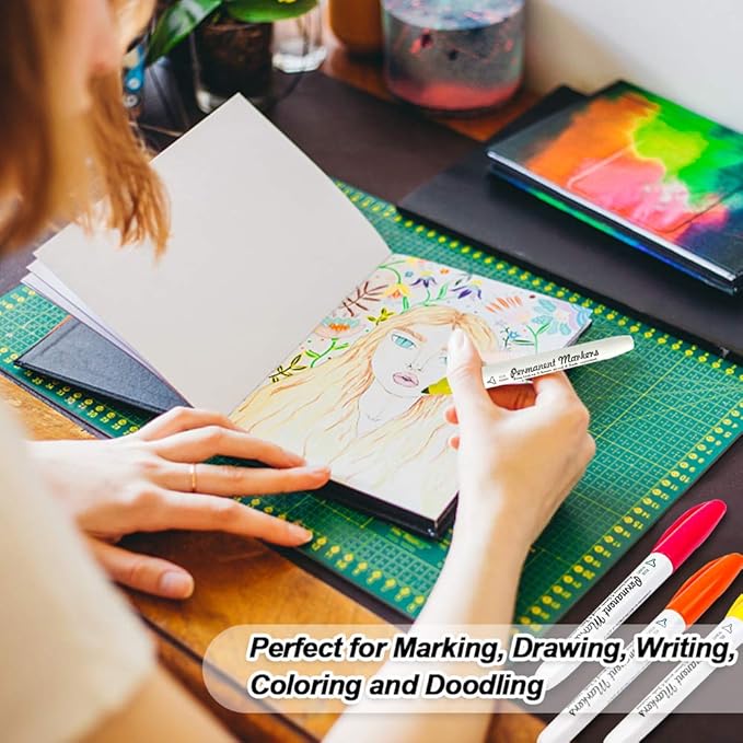 Lelix 30 Colors Permanent Markers, Fine Point, Assorted Colors, Works on Plastic,Wood,Stone,Metal and Glass for Kids Adult Coloring Doodling Marking-DeskLoop Office