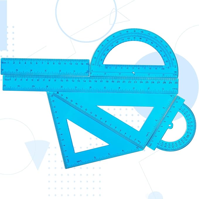 Tenare 6 Pcs Plastic Ruler Math Set Includes 12 Inch 6 Inch Straight Protractor Triangle Geometry Transparent Math Ruler Measuring Tools for School Office Home(Blue)-DeskLoop Office