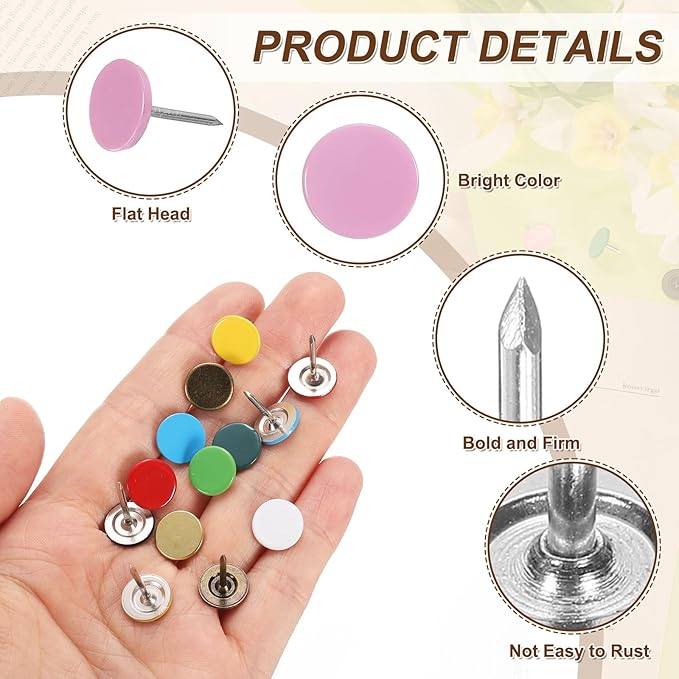 uxcell 150Pcs Upholstery Tacks, 11mmx17mm Flat Head Thumb Tack Decorative Furniture Nails Push Pins for Furniture Sofa Headboards, Pink-DeskLoop Office