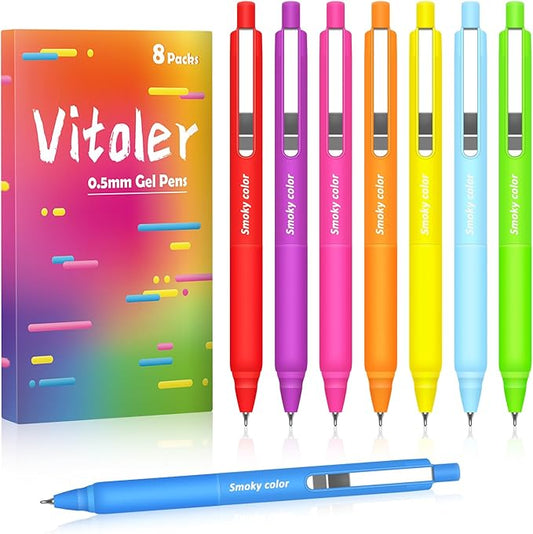 Vitoler Gel Pens, 8 Pack Colored Pens, Colorful Ink Pens Retractable Silence Click Pen Cute Office School Supplies Gifts for Women-DeskLoop Office