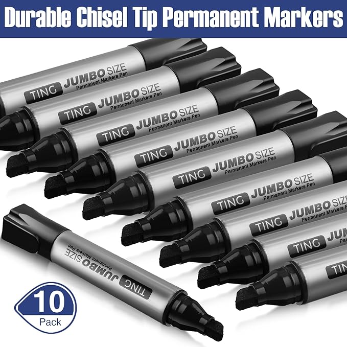 Fuutreo 10 Pack Jumbo Permanent Markers Bulk Large Chisel Tip Permanent Markers Quick Drying Waterproof Big Huge Poster Pens for Office, Logistics Company and More(Black)-DeskLoop Office