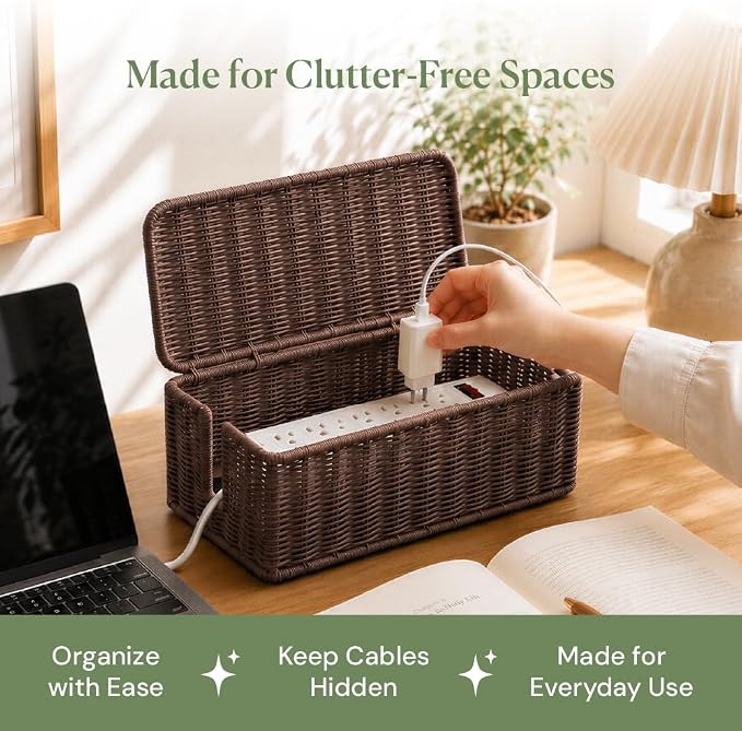 Cable Management Box, Handmade Rattan Cable Organizer - Image 9