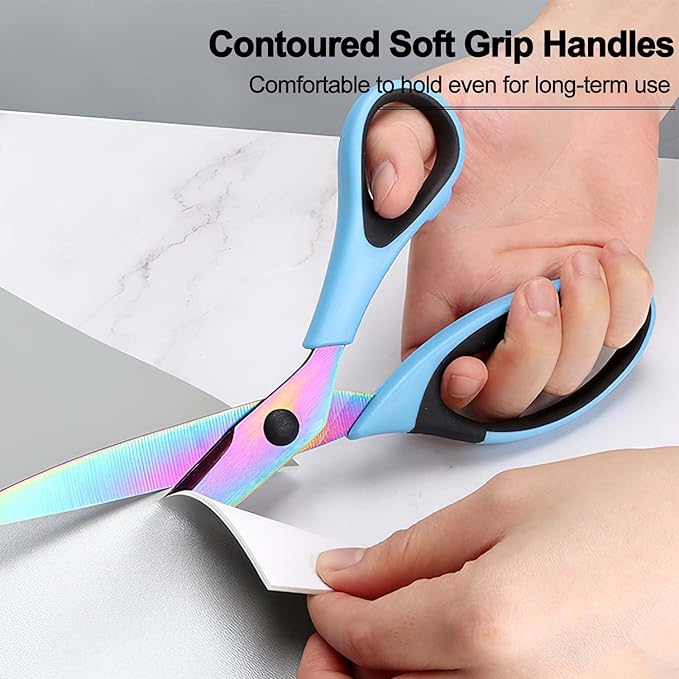 Craft Scissors Set of 3 Pack, All Purpose Sharp Titanium Blades Shears, Rubber Comfort Grip Handle, Multipurpose Fabric Scissors Tool Set Great for Office, Sewing, Arts, School and Home Supplies, Blue-DeskLoop Office