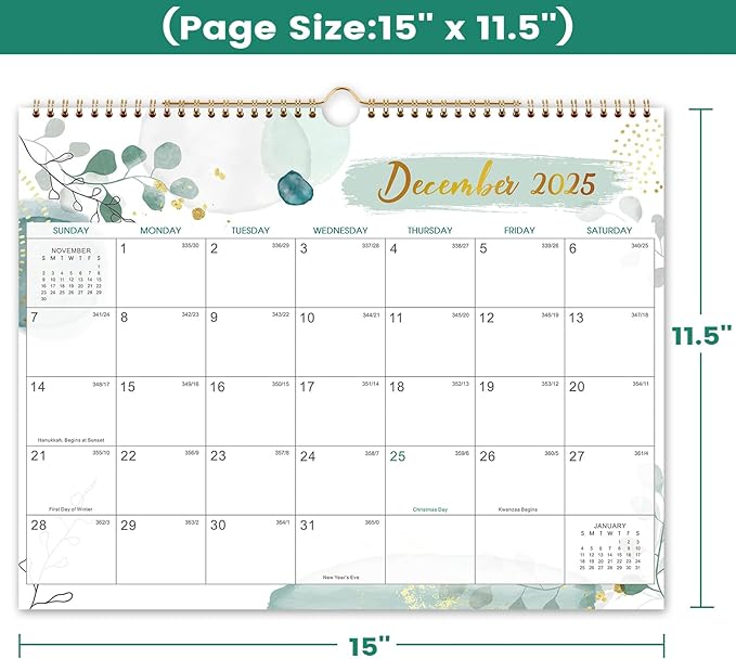Wall Calendar 2025-2026 – Calendar 2025-2026, 11.5 x 15 In, July 2025 - December 2026, 18 Monthly Calendar, Large Block with Julian Dates, Thick Paper, Holidays, Hanging Hook, Twin-wire Binding-DeskLoop Office