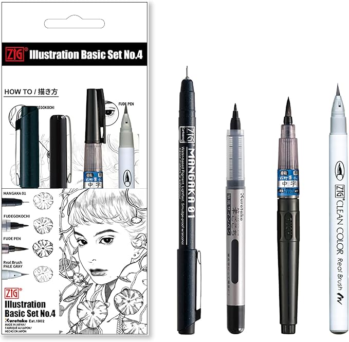 Kuretake ZIG Inktober Special Set, ZIG ILLUSTRATION BASIC SET NO.4 for Manga Drawing, Lettering and Calligraphy, Professional Artist Quality, Made in Japan-DeskLoop Office
