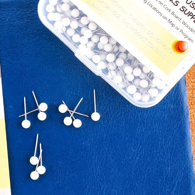 Yalis Push Pins Map Tacks 1/8-Inch Assorted Color Beads Head Map Marking Push Pins,500-count (White)-DeskLoop Office