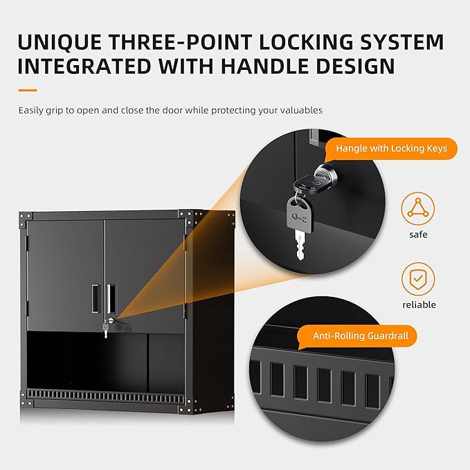 INTERGREAT Metal Wall Storage Cabinet with Locking Door and Adjustable Shelves, 31" Black Wall-Mounted Tool Cabinet for Garage,Warehouse,Office,Basement-DeskLoop Office