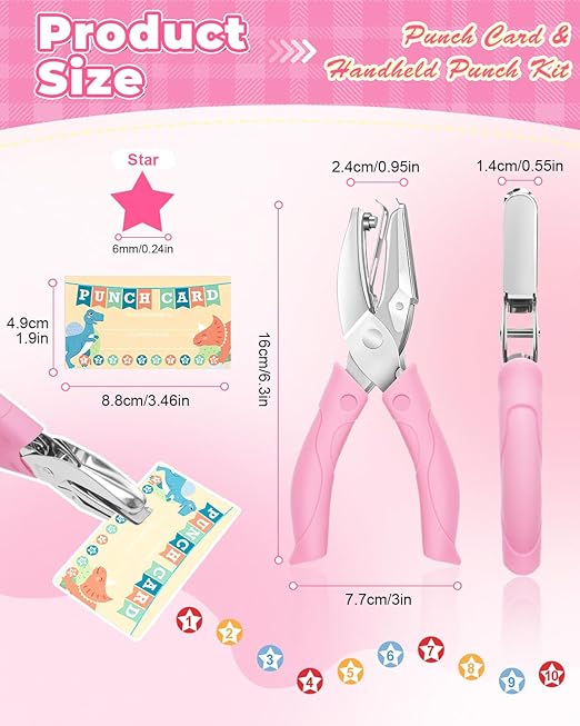 UCEC 200 Pieces Punch Cards for Classroom with Star Hole Puncher, Incentive Loyalty Reward Card with Handheld Single Punch Kit to Behavior for Business Home Classroom School Kids Students Teachers-DeskLoop Office