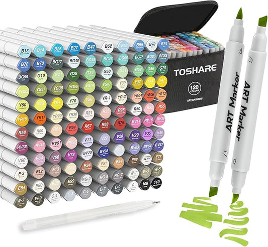 120 Colors Alcohol Markers Set - Double Tip Art Markers Alcohol Based Marker Brush&Chisel Nib Blender Art Pens Permanent Sketch Marker for Kids Adults Coloring and Artist Illustration-DeskLoop Office