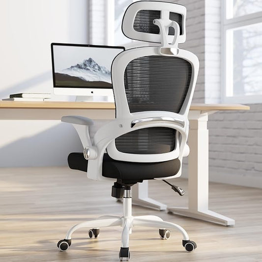 TRALT Office Chair - Ergonomic Office Chair with Back Support, Computer Chair - Home Office Desk Chairs, 330lbs Wide Seat Big and Tall Office Chairs with Headrest, Comfy Desk Chairs (White Black)-DeskLoop Office