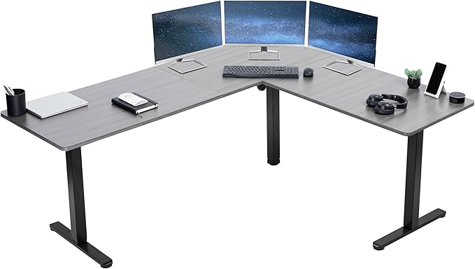 VIVO Electric Corner L-Shaped 75 x 63 in Standing Desk, Memory Height Adjustment, Dark Gray Top Black Frame, DESK-E3CTG-75-DeskLoop Office