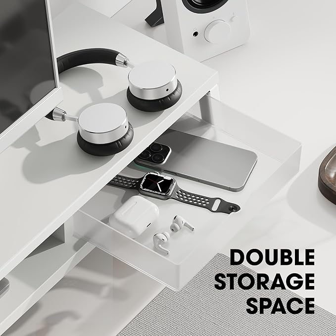 Fenge Dual Monitor Stand, Monitor Riser with Drawer, 42.5 Inch Large Computer Monitor Stand for 2 Monitors, 2 Tier Wooden Desk Shelf for Top of Desk-DeskLoop Office