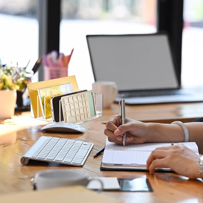 Geyoga 2 Pcs Acrylic File Holder Clear Mail Folder Organizer 5 Sections Multifunction Desktop Storage Letter Sorter Envelope Vertical Dividers for Office, Home, Desk Organization-DeskLoop Office