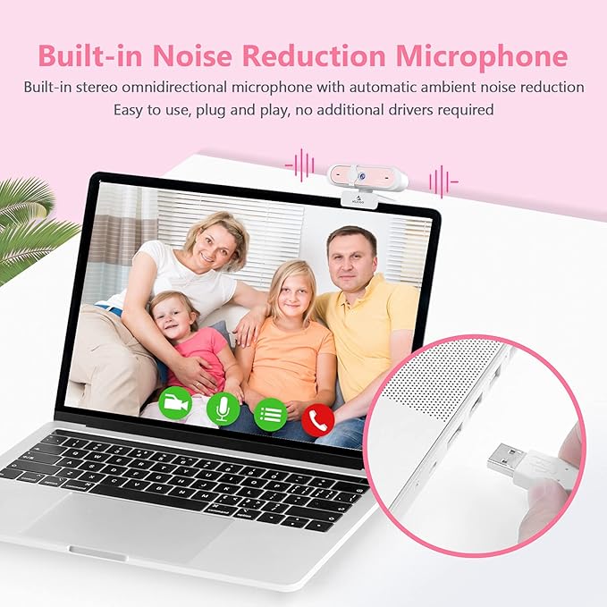 NexiGo N660P 1080P 60FPS Webcam with Software Control, Dual Microphone & Cover, Autofocus, HD USB Computer Web Camera, for OBS/Zoom/Skype/FaceTime/Teams/Twitch, Pink-DeskLoop Office