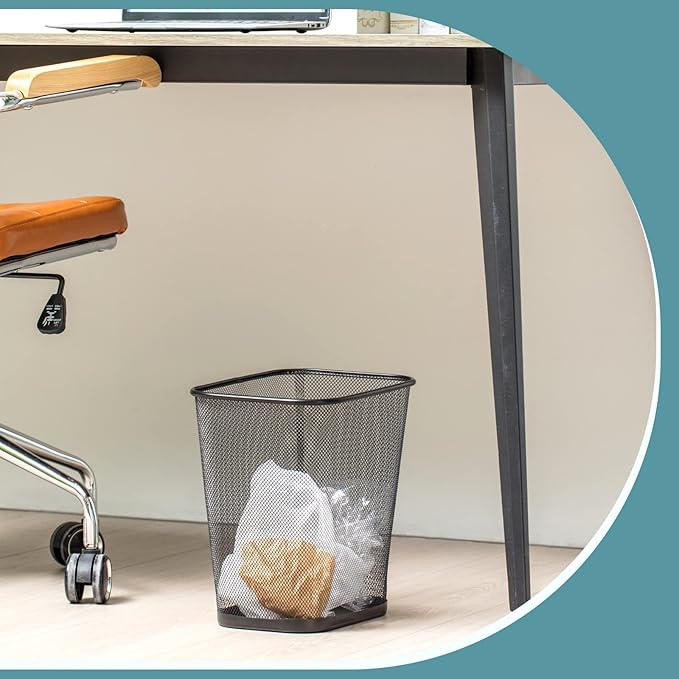 6 Pieces Mesh Square Trash Cans 4 Gallons Wire Wastebasket for Home Black Metal Office Garbage Cans Rectangular Open Top Trash Bin for Kitchen Bathroom Bedroom Dorm Room, 11.7 x 8.5 x 11.8 Inch-DeskLoop Office