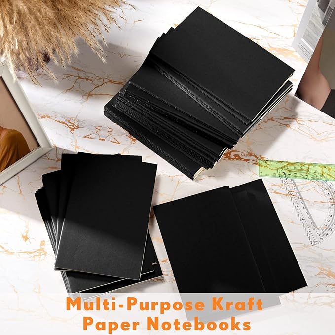 100 Pcs Kraft Notebook Journals 5.5 Inch x 8.3 Inch A5 Softcover Notebooks Bulk for Writing Sketch Office Notepad with 60 Pages 30 Sheets (Multicolor,Lined)(Black,Lined)-DeskLoop Office